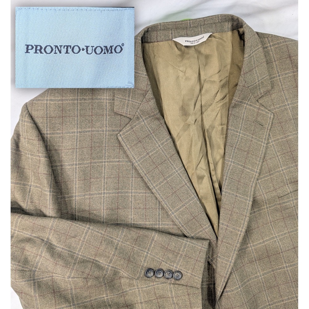 Pronto-Uomo Men's Silk Wool Glenn Check Blazer Jacket Sports Coat 58L Tall 60"